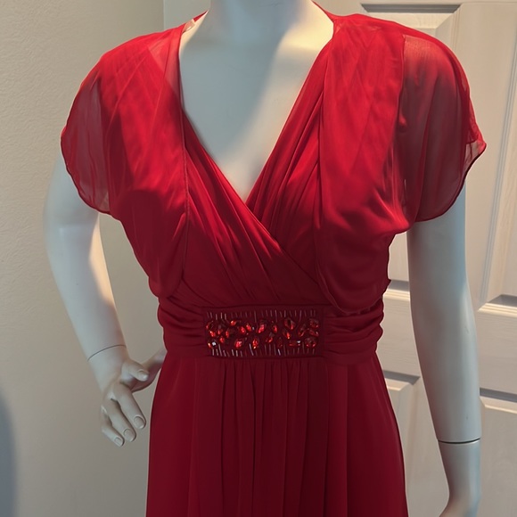 NWT Cocktail Chiffon Dress Red with stones/Bolero Jacket Overhead - Picture 2 of 8